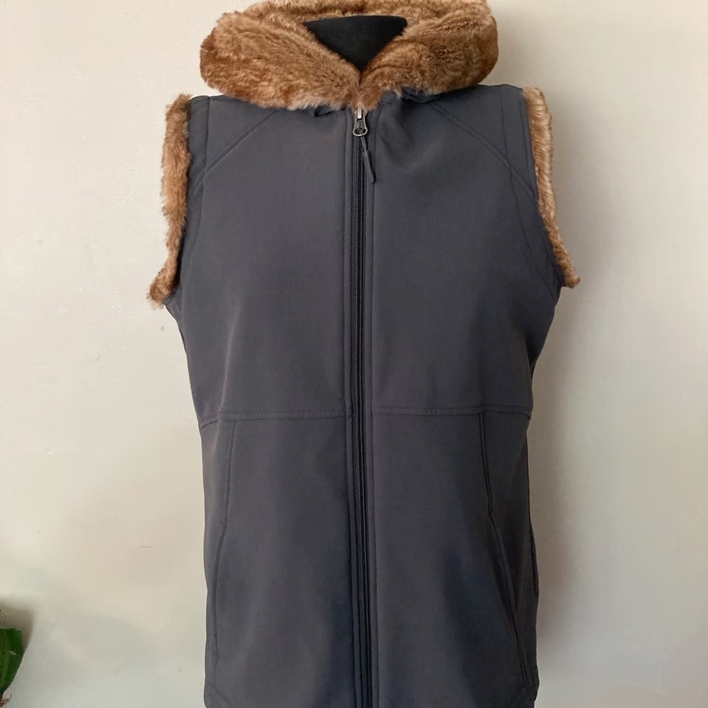 Marmot Davos Furlong Faux Fur Hooded Vest Dark Grey Women’s L